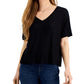 Camiseta feminina com decote em V e estampa drapeada, tamanho P, da Style &amp; Co