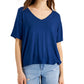Camiseta feminina estilo &amp; co, gola V drapeada, azul, tamanho extrapequeno