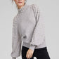 Suéter feminino de cashmere com pérolas e gola simulada, cinza, tamanho médio, Charter Club