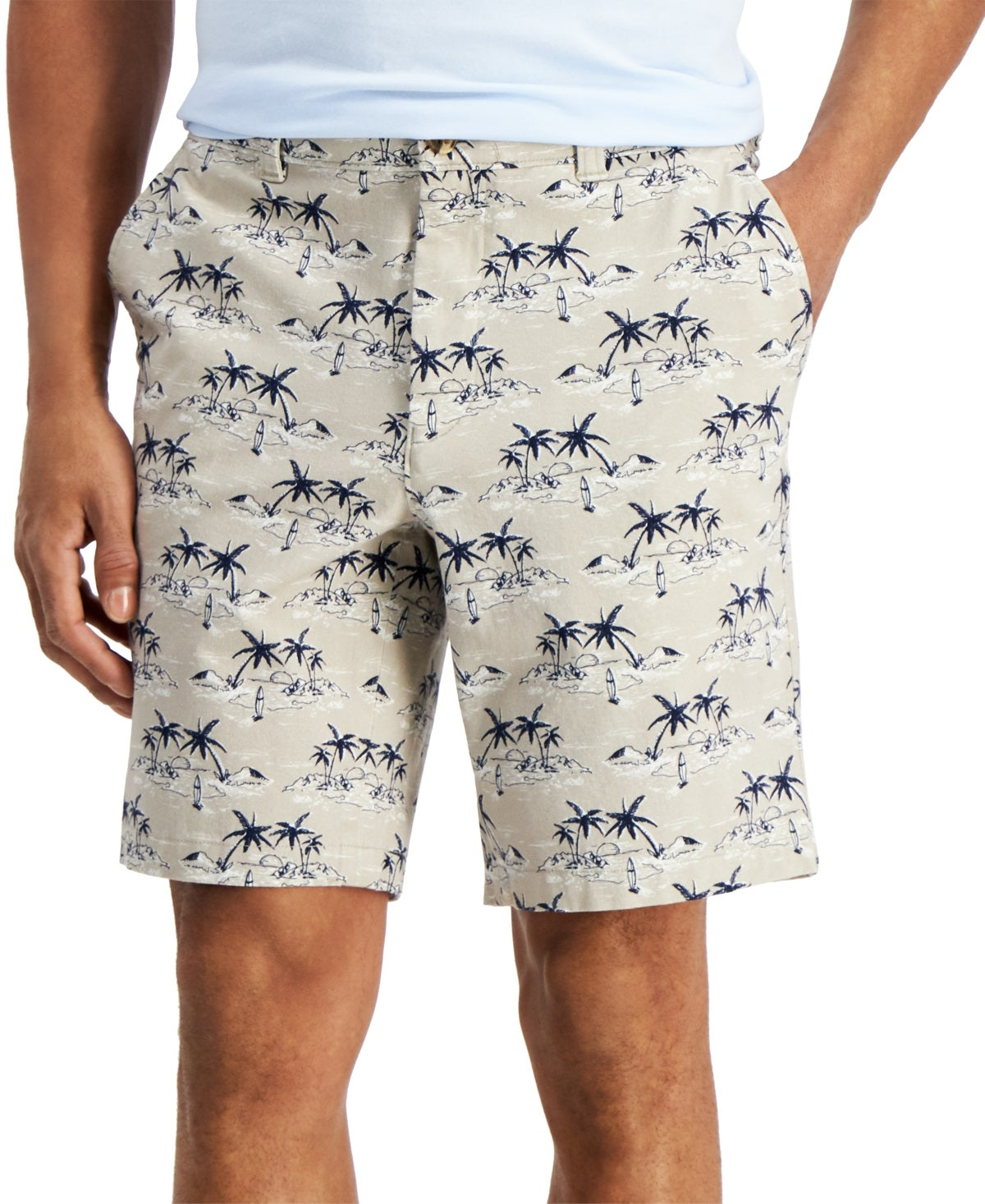 Shorts Club Room Masculino Regular Fit Stretch Island Print 9 Marrom Tamanho 44