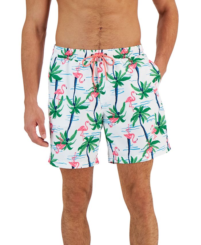 Calções de banho masculinos com estampa de flamingo e ilha Club Room, tamanho médio, branco