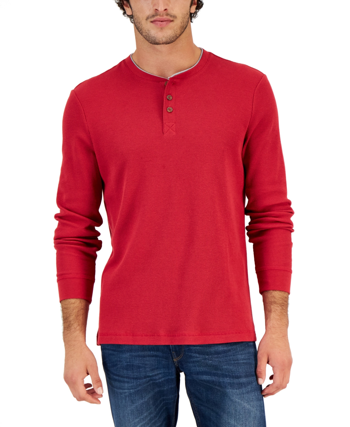 Camisa térmica masculina Henley Club Room vermelha tamanho grande