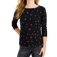 Charter Club Blusa feminina de algodão com estampa floral e gola canoa, preta, tamanho pequeno, extrapequeno