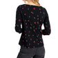 Charter Club Blusa feminina de algodão com estampa floral e gola canoa, preta, tamanho pequeno, extrapequeno