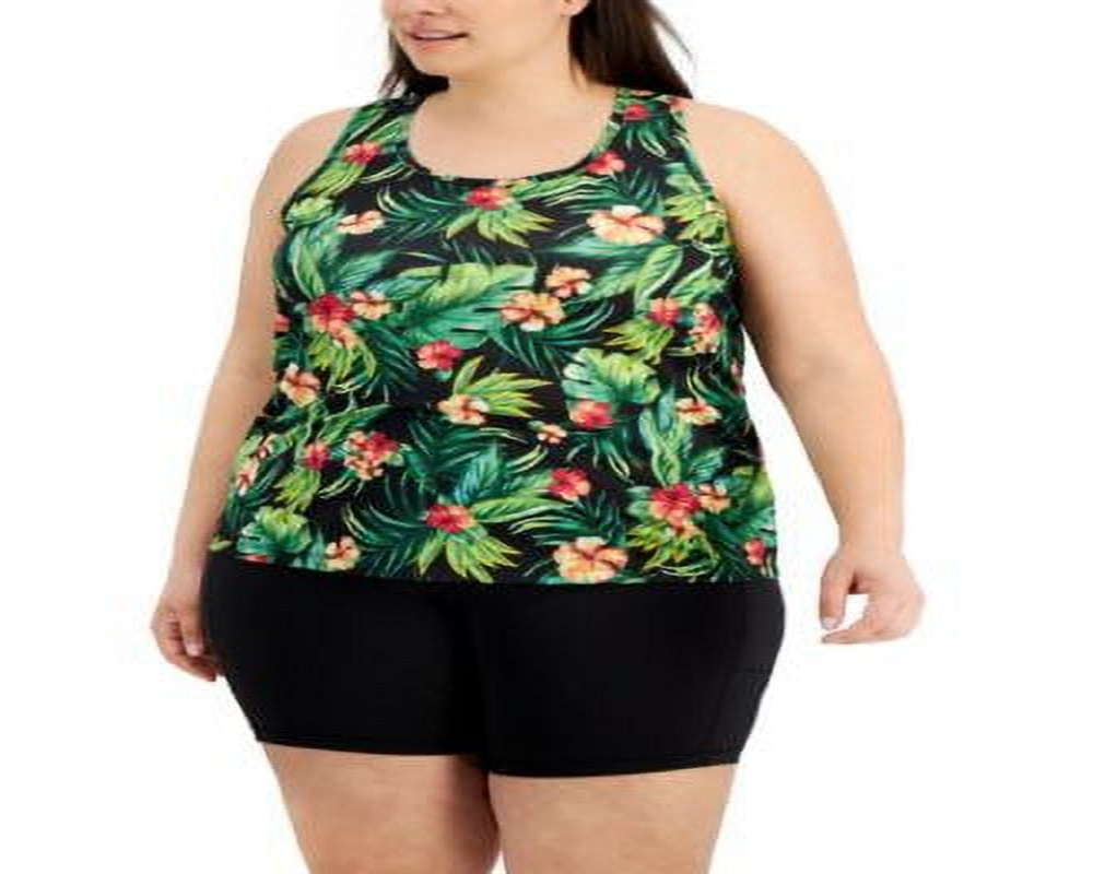 Id Ideology Regata feminina texturizada com estampa tropical tamanho grande