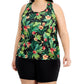 ID Ideology Camiseta regata feminina com estampa tropical texturizada, preta, tamanho 3X