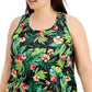 ID Ideology Camiseta regata feminina com estampa tropical texturizada, preta, tamanho 3X