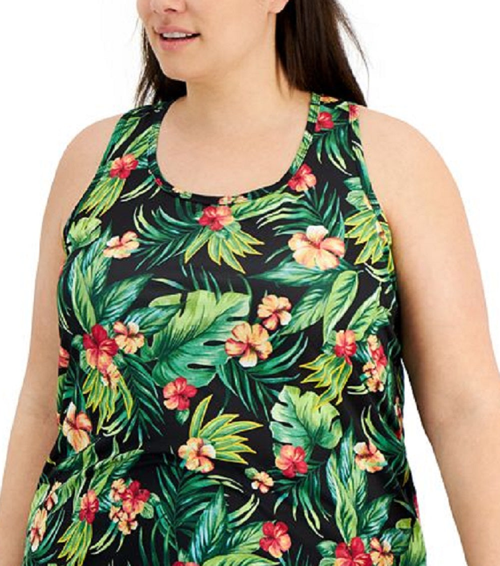 ID Ideology Camiseta regata feminina com estampa tropical texturizada, preta, tamanho 3X