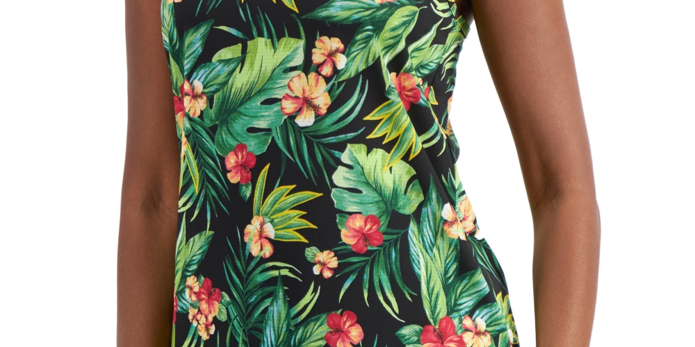 ID Ideology Camiseta regata feminina com estampa tropical, preta, tamanho extragrande