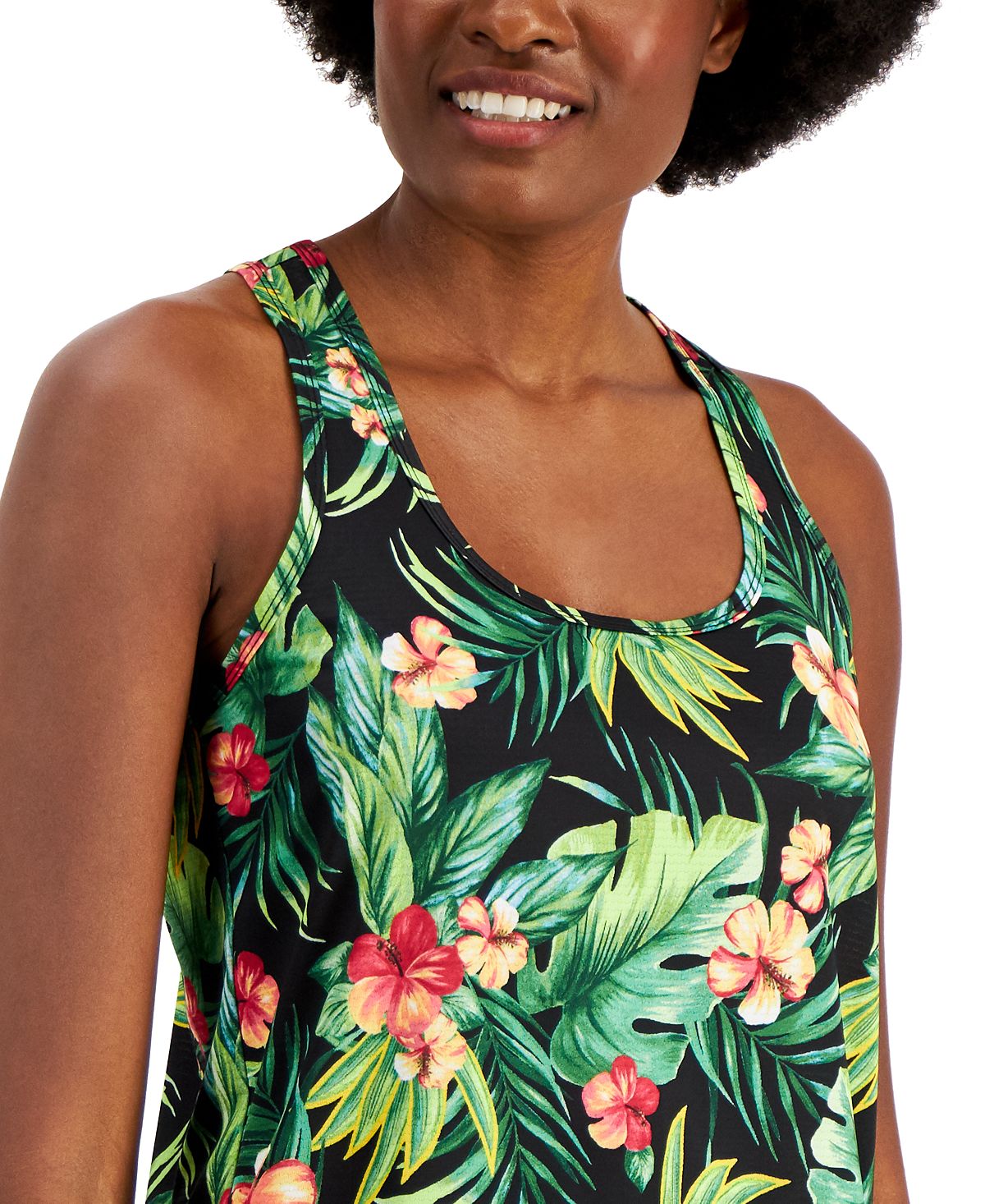 ID Ideology Camiseta regata feminina com estampa tropical, preta, tamanho extragrande