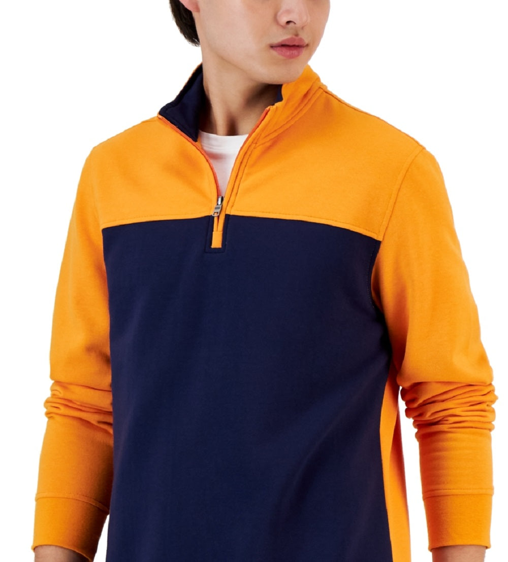 Suéter de lã com zíper de um quarto e blocos de cores masculinos Club Room, laranja, tamanho grande