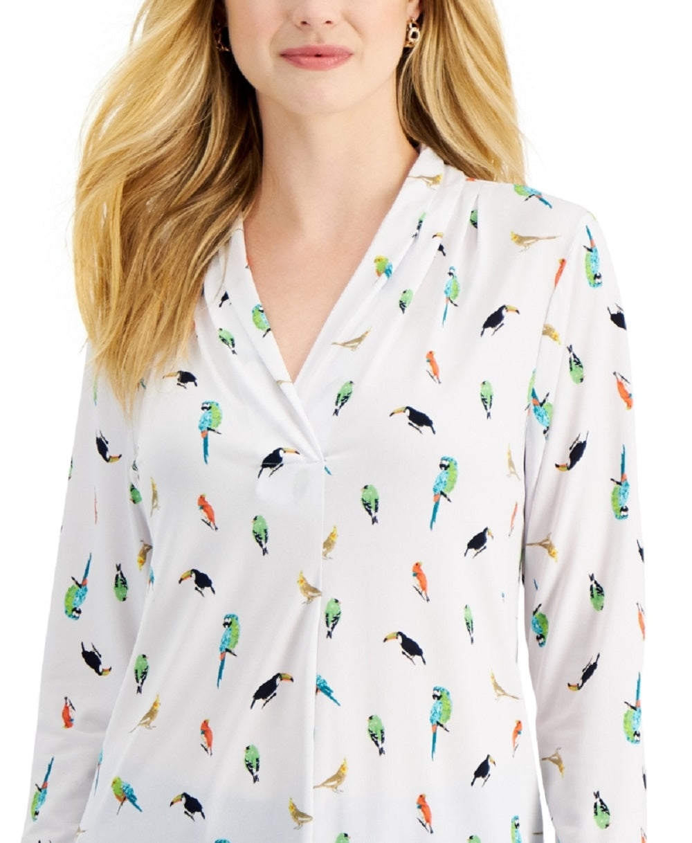 Blusa feminina Charter Club Jungle Bird, branca, tamanho pequeno e pequeno
