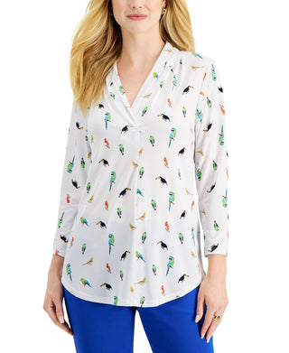 Blusa feminina Charter Club Jungle Bird, branca, tamanho pequeno e pequeno