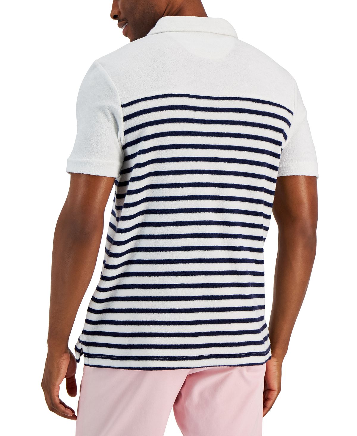 Camiseta polo masculina Club Room Slim Reverse Terry Stripe Print, branca, tamanho médio