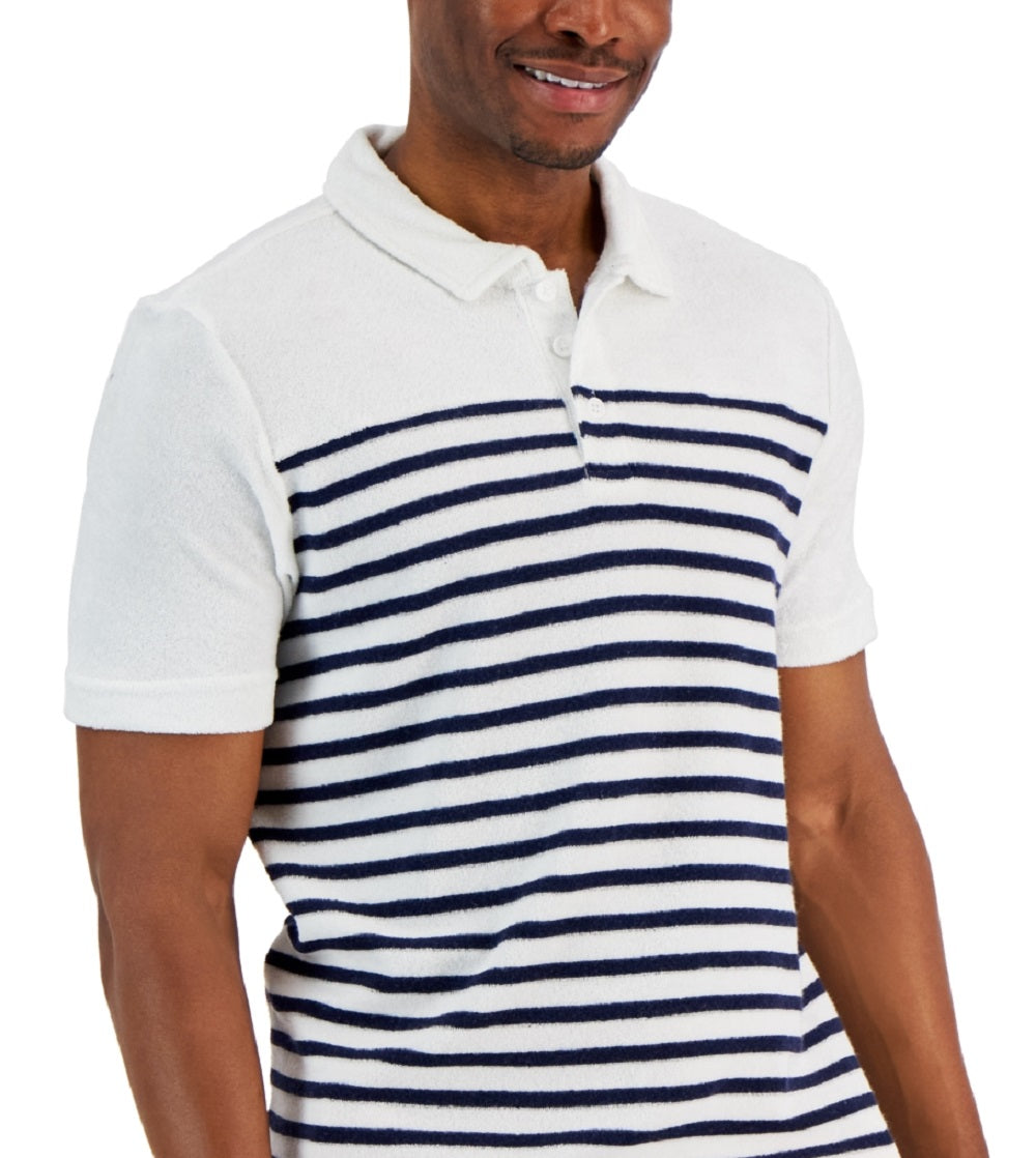 Camiseta polo masculina slim com estampa de listras felpudas reversas, tamanho extragrande, branca, Club Room