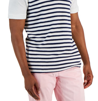 Club Room Men's Slim Reverse Terry Stripe Print Polo T-Shirt White Size X-Large