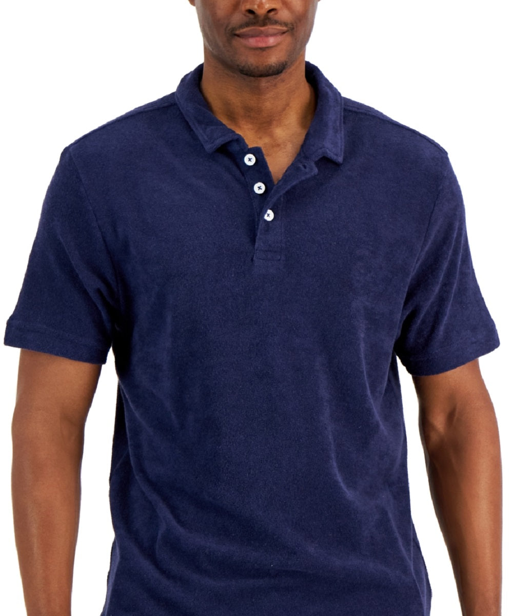 Camisa polo masculina Club Room Reverse Terry azul tamanho médio