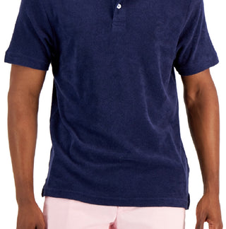 Camisa polo masculina Club Room Reverse Terry azul tamanho médio