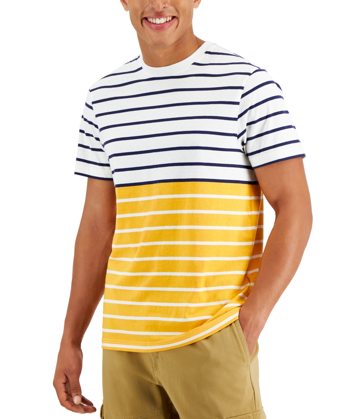 Camiseta listrada com blocos de cores masculina Club Room, branca, tamanho XX-G