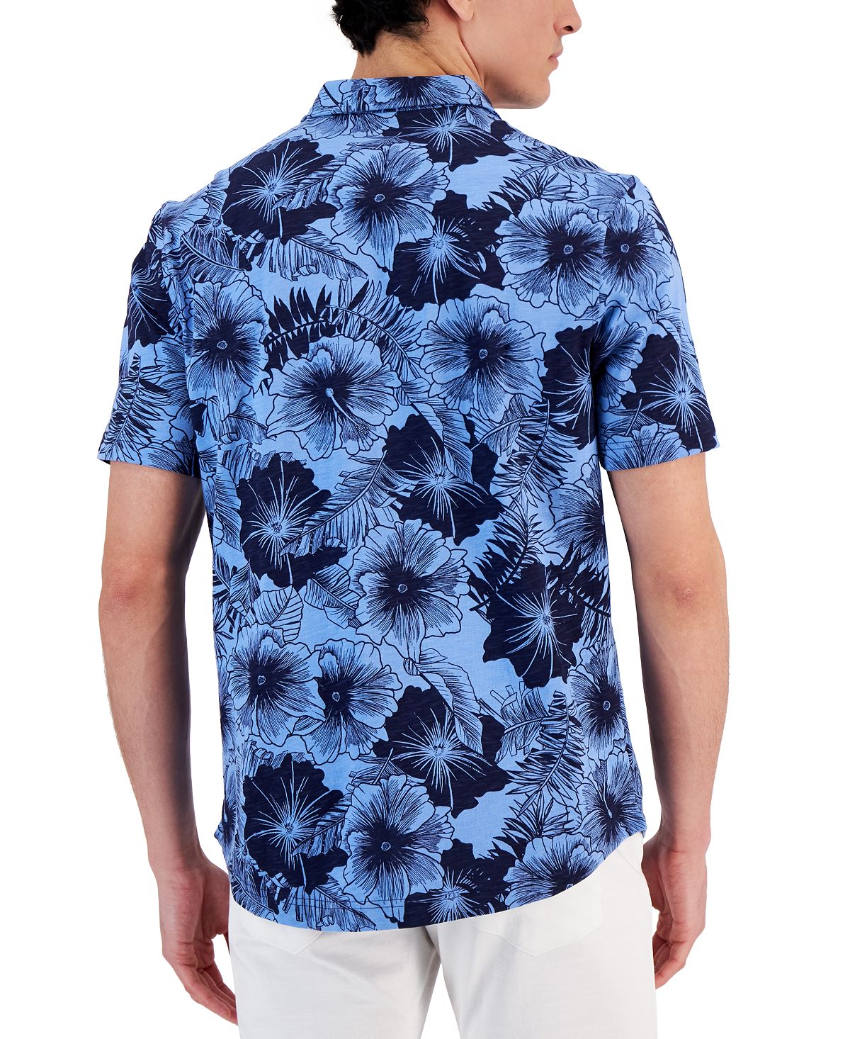 Camisa Masculina Club Room Regular Fit Estampada Floral Azul Tamanho X-G