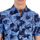 Camisa Masculina Club Room Regular Fit Estampada Floral Azul Tamanho X-G