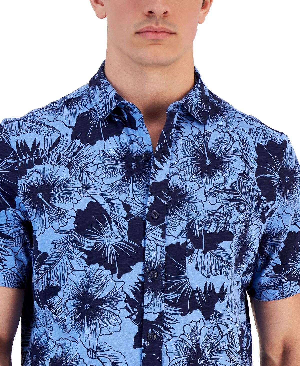 Camisa Masculina Club Room Regular Fit Estampada Floral Azul Tamanho X-G