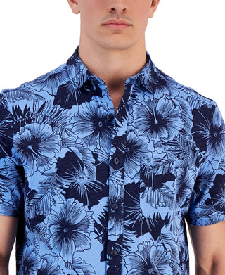 Camisa Masculina Club Room Regular Fit Estampada Floral Azul Tamanho X-G