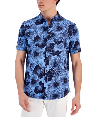 Camisa Masculina Club Room Regular Fit Estampada Floral Azul Tamanho X-G