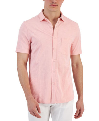 Camisa de malha texturizada masculina Club Room Regular Fit Rosa Tamanho X-G