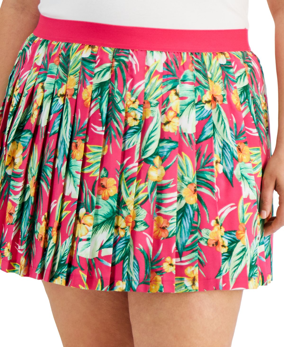 ID Ideology Saia-calça plissada com estampa tropical feminina rosa tamanho 2X