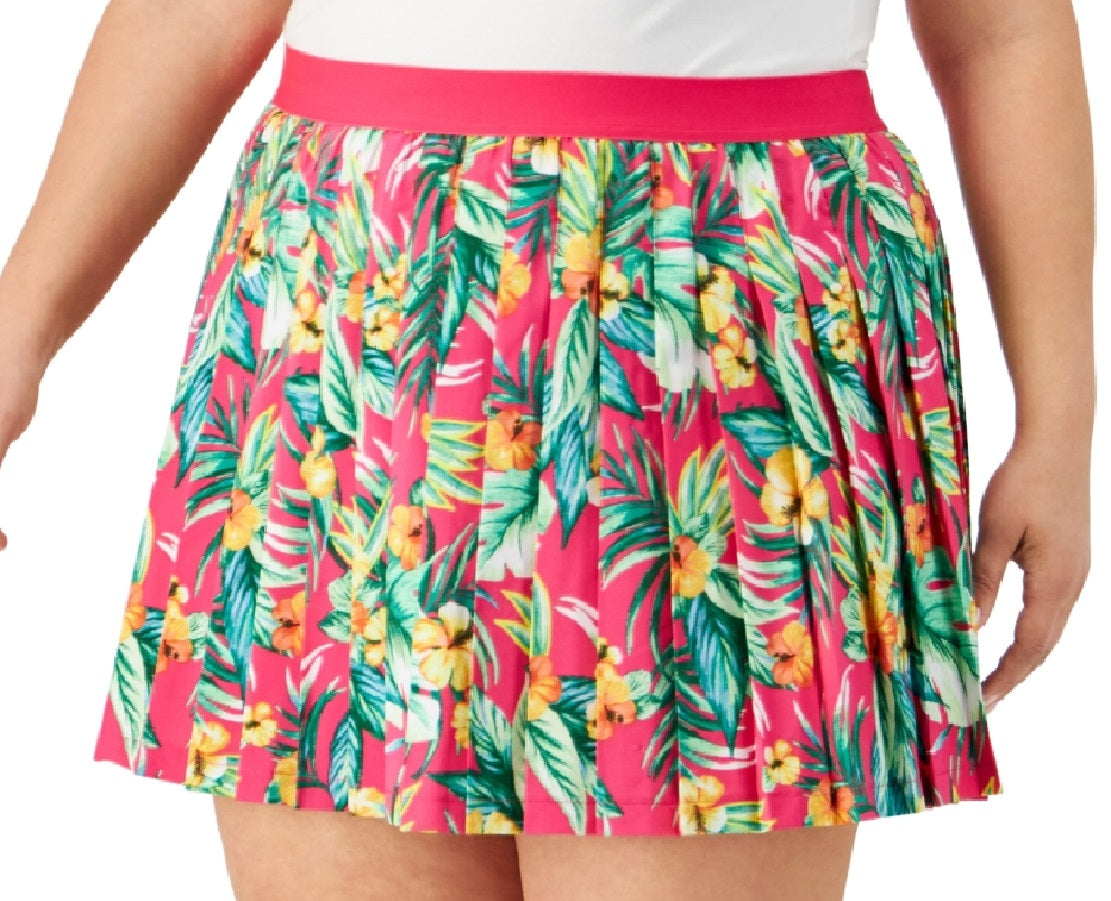 ID Ideology Saia-calça plissada com estampa tropical feminina rosa tamanho 3X
