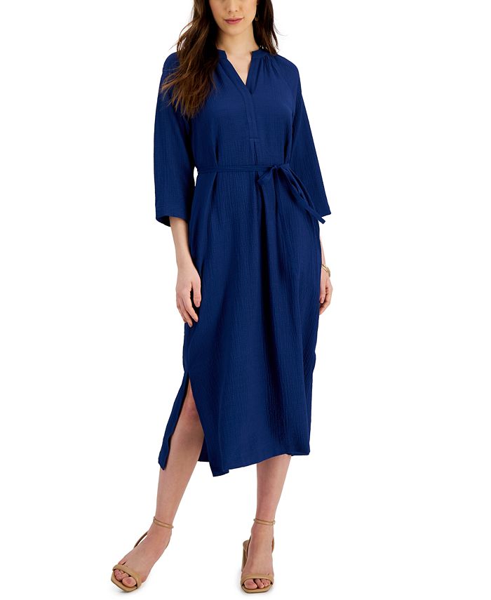 Vestido midi amassado feminino Alfani azul tamanho extragrande