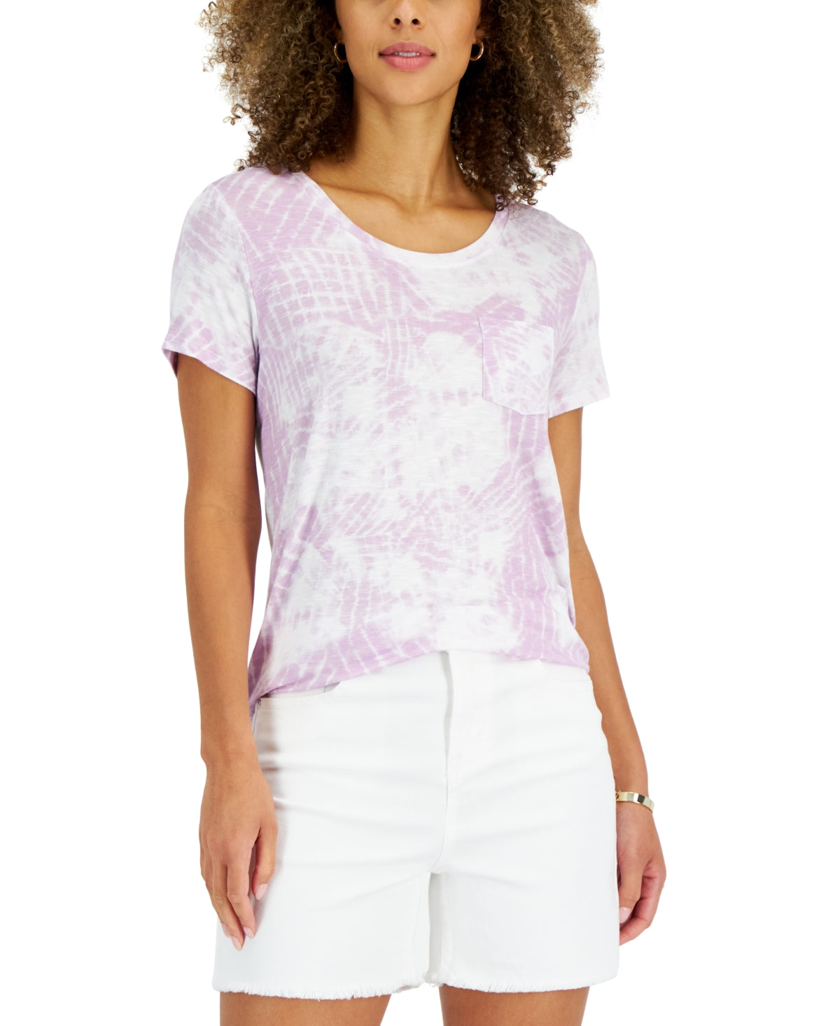 Camiseta feminina com um bolso e logotipo da Style &amp; Co, roxa, tamanho extragrande