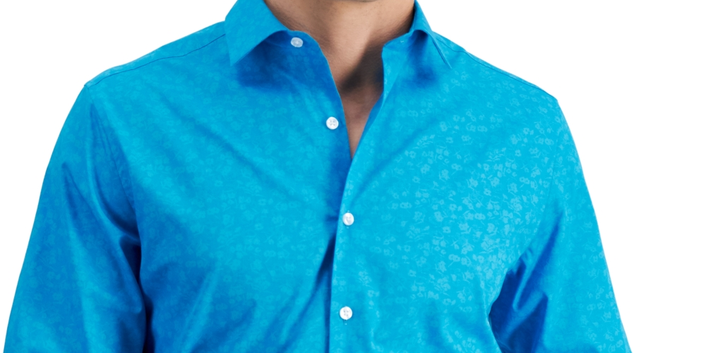 Camisa social masculina Bar III Slim Flit Floral Stretch Azul Tamanho P