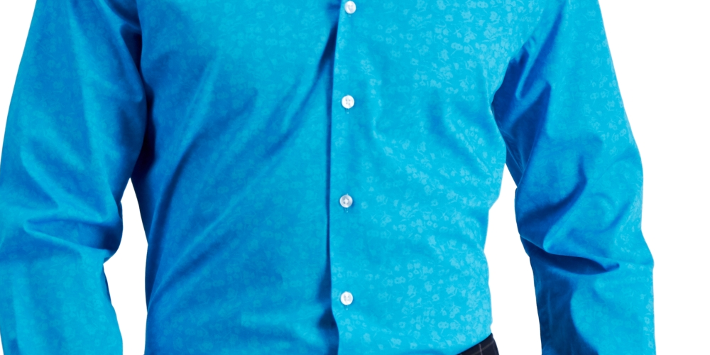 Camisa social masculina Bar III Slim Flit Floral Stretch Azul Tamanho P