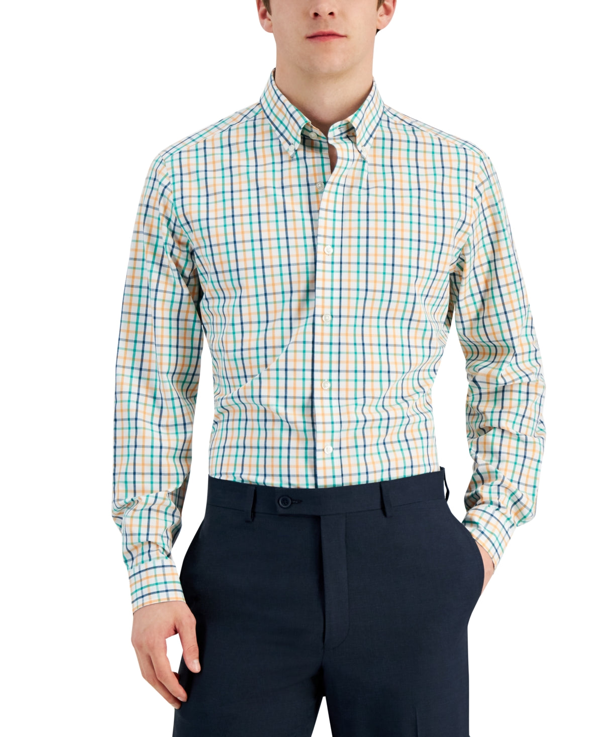 Camisa social masculina Club Room Slim Fit com elasticidade em 4 direções, azul, tamanho médio