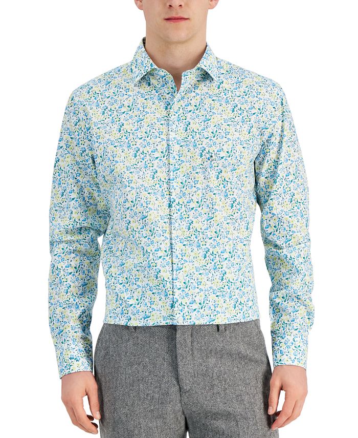 Camisa social masculina Bar III Slim Fit Calma Floral Azul Tamanho Médio