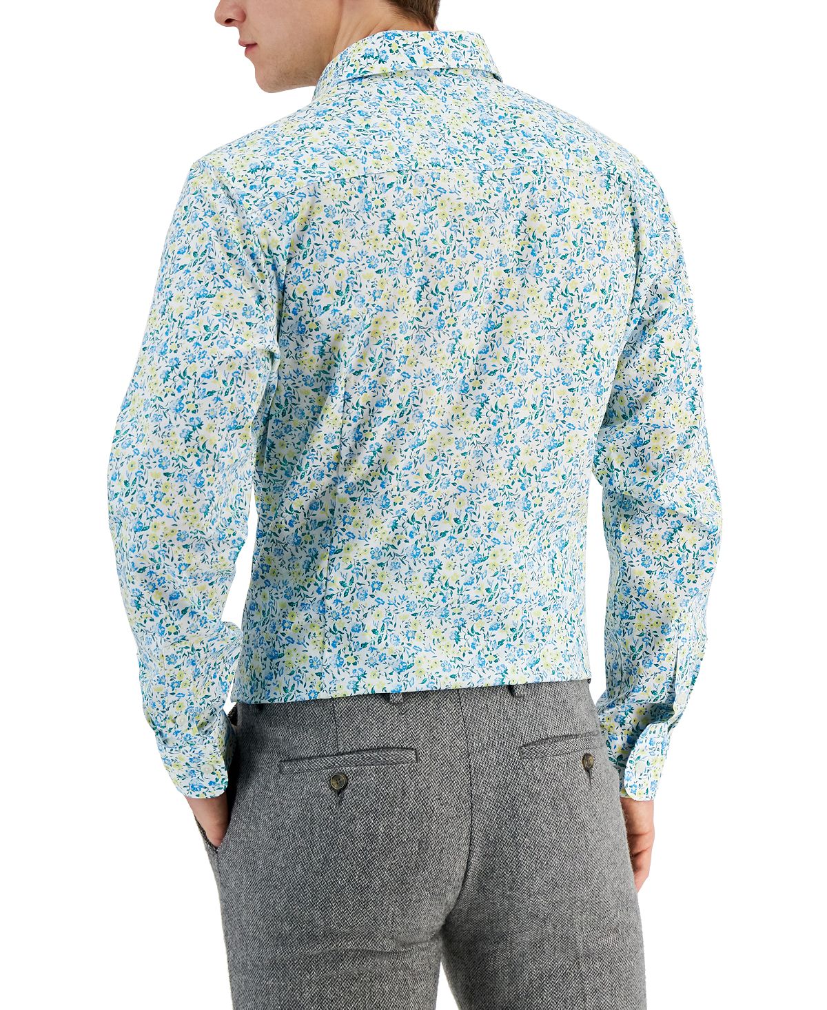Camisa social masculina Bar III Slim Fit Calma Floral Azul Tamanho Médio