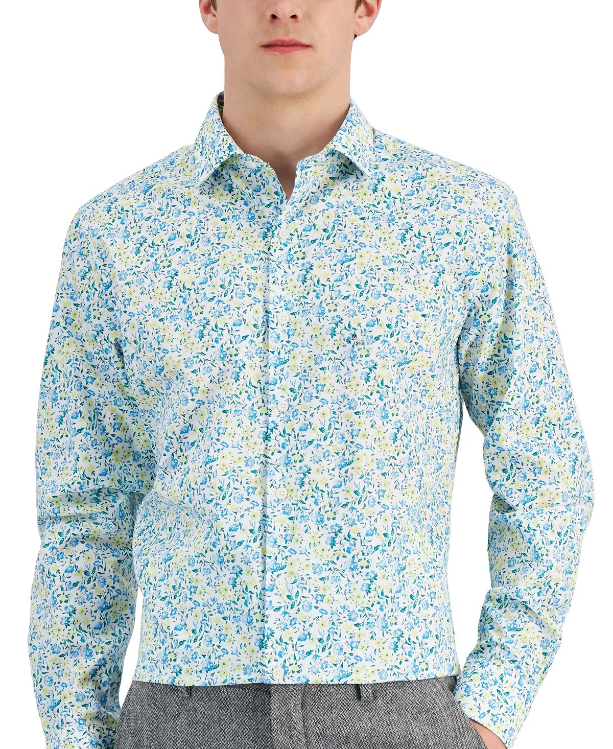 Camisa social masculina Bar III Slim Fit Calma Floral Azul Tamanho Médio
