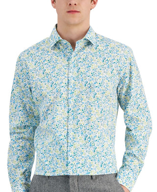 Camisa social masculina Bar III Slim Fit Calma Floral Azul Tamanho Médio
