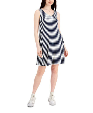 Vestido chinelo listrado feminino Style &amp; Co com costas cruzadas, azul, tamanho pequeno e pequeno