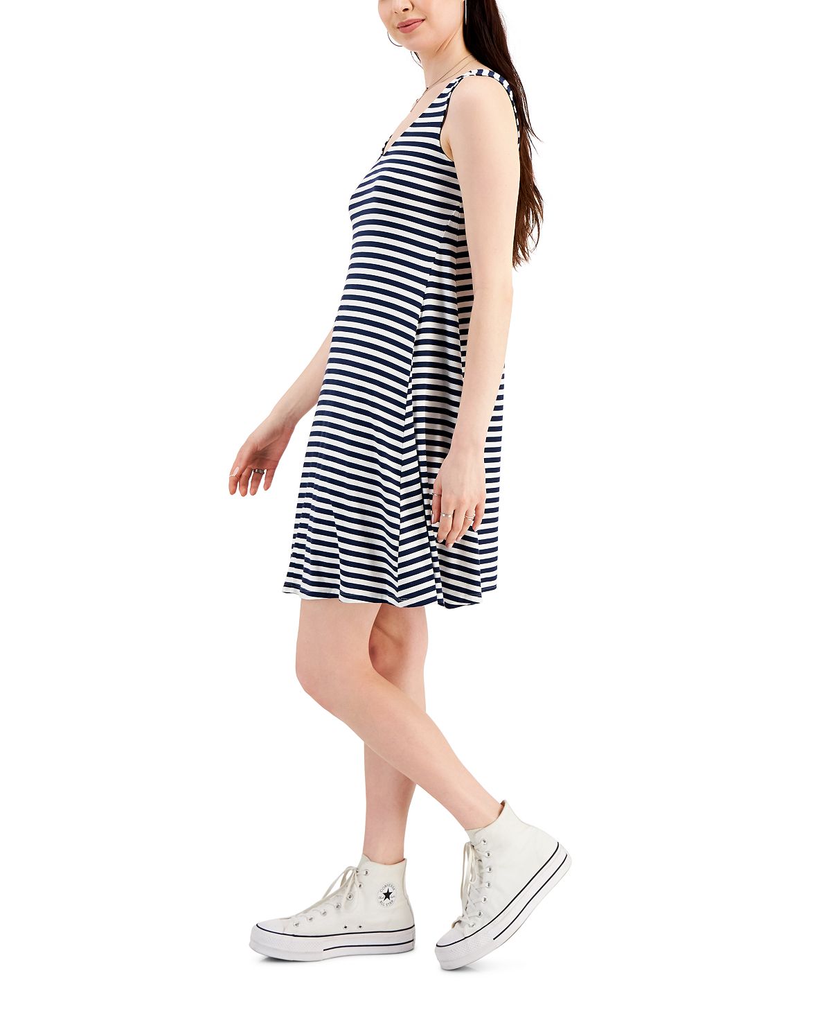 Vestido chinelo listrado feminino Style &amp; Co com costas cruzadas, azul, tamanho pequeno e pequeno