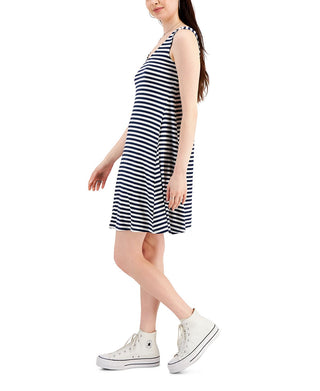 Vestido chinelo listrado feminino Style &amp; Co com costas cruzadas, azul, tamanho pequeno e pequeno