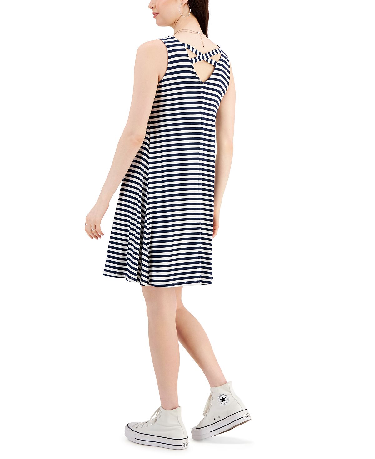 Vestido chinelo listrado feminino Style &amp; Co com costas cruzadas, azul, tamanho pequeno, médio