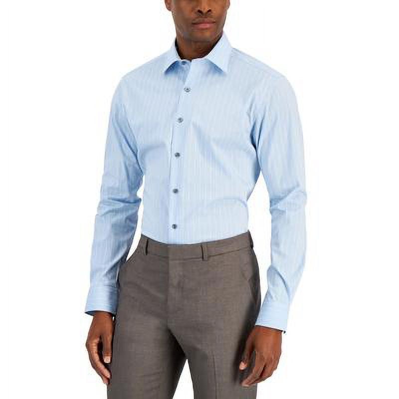 Camisa social masculina Alfani Slim Fit com elasticidade bidirecional e resistente a manchas, azul, tamanho 15 x 32 x 33