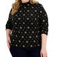 Blusa feminina Karen Scott com estampa de gola falsa e estampa de Natal, preta, tamanho 0X