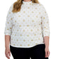 Blusa feminina Karen Scott com estampa de gola falsa para o feriado, branca, tamanho 1X