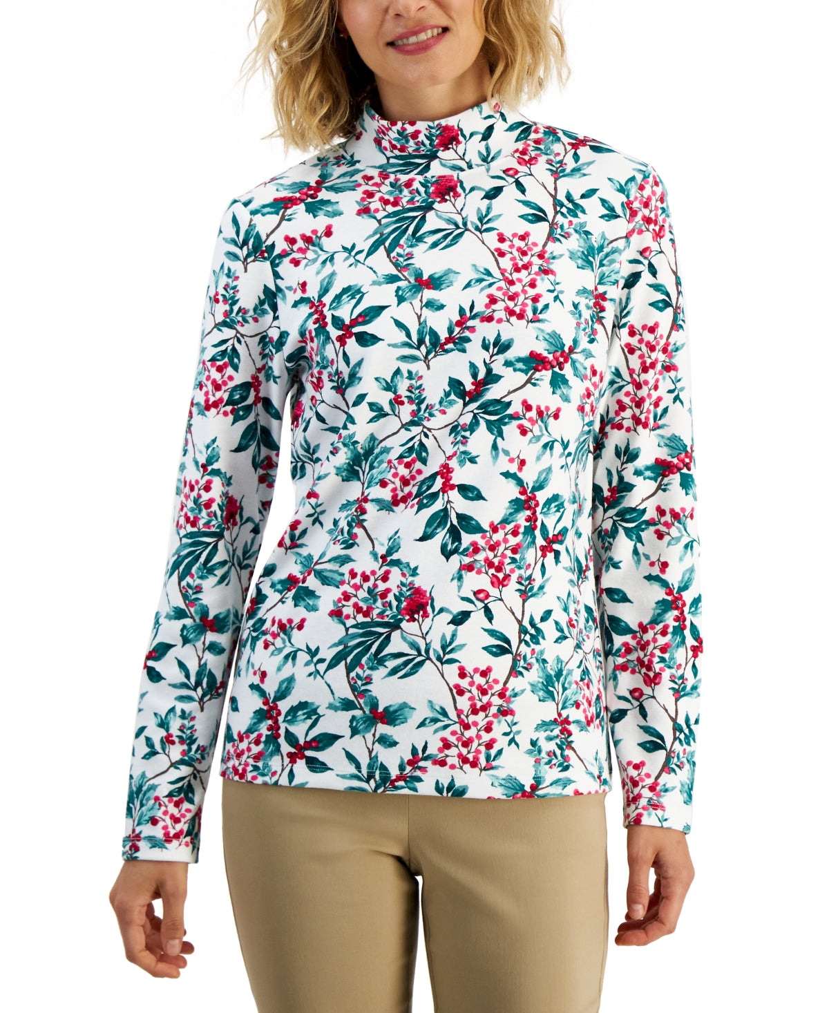 Karen Scott Blusa Feminina Estampada Gola Careca Branca Tamanho Pequeno