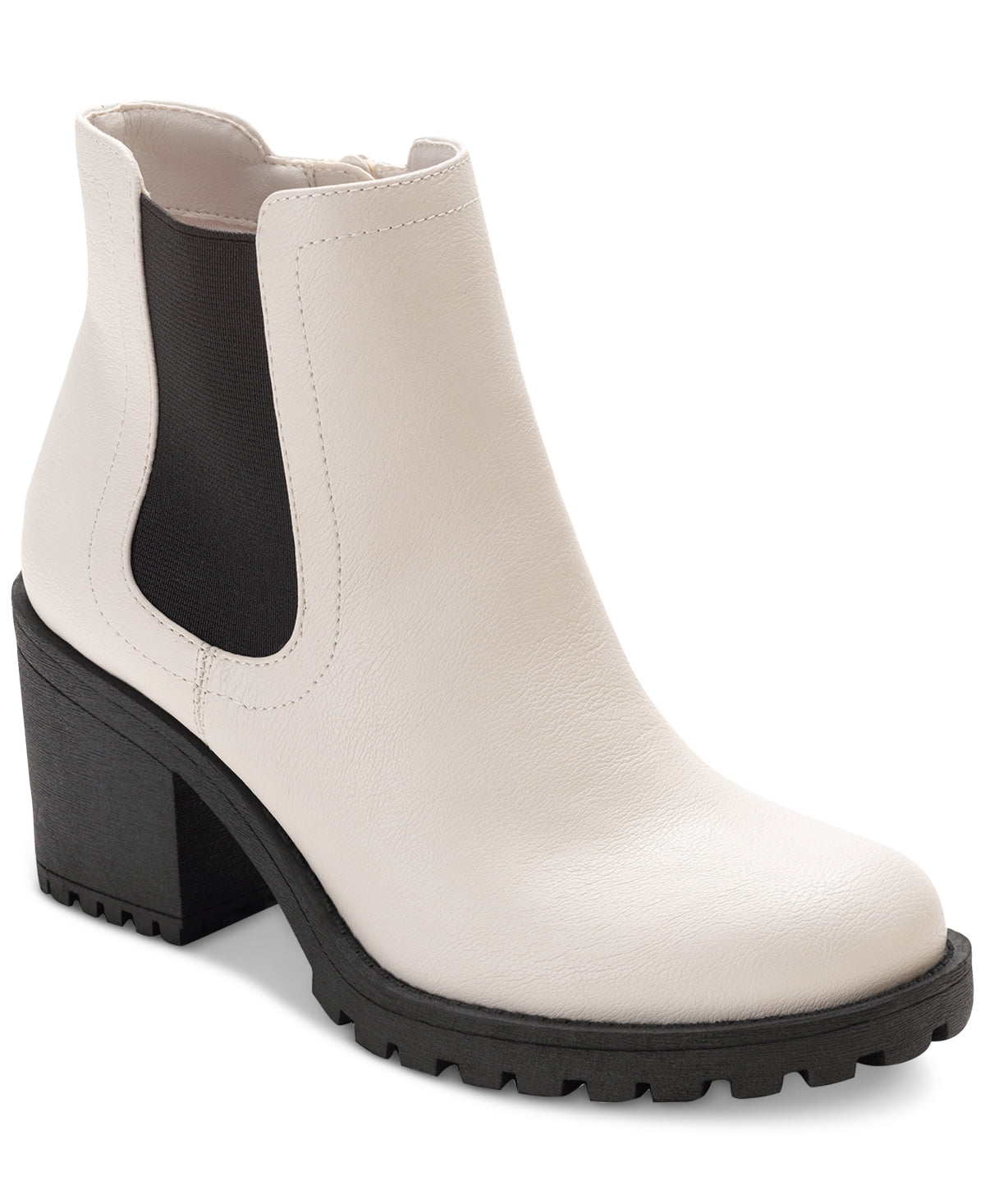 Botas femininas Sun + Stone Morghan Lug Sole com salto bloco, brancas, tamanho 8,5 M