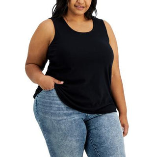 Regata feminina de algodão plus size Style &amp; Co, preta, tamanho 1X